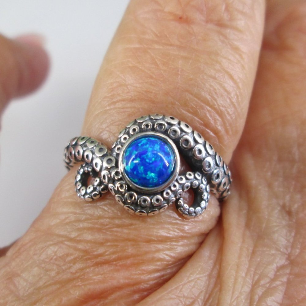 Solid Sterling Silver Opal OCTOPUS Ring>OPAL Octopus ring,925 Octopus,Octopi,925